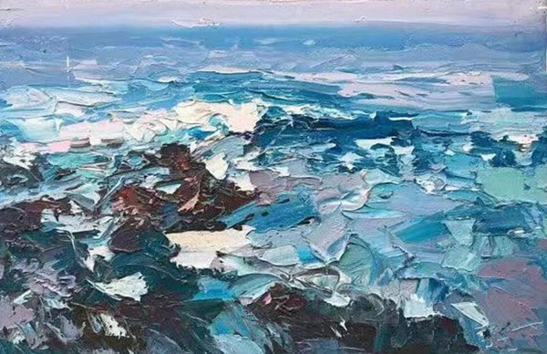 Landscape Canvas Paintings, Seascape Painting, Acrylic Paintings for Living Room, Abstract Landscape Paintings, Seascape Big Wave Painting, Heavy Texture Canvas Art-LargePaintingArt.com