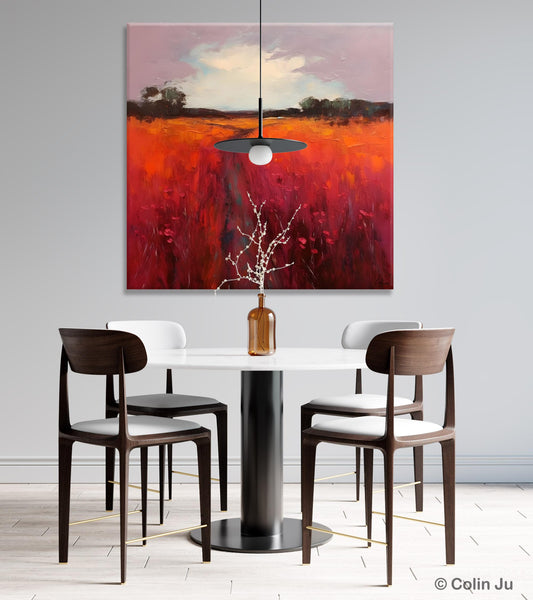 Landscape Canvas Paintings, Acrylic Abstract Art on Canvas, Red Poppy Flower Field Painting, Landscape Acrylic Painting, Living Room Wall Art Paintings-LargePaintingArt.com