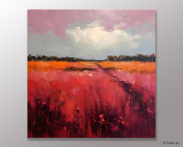 Landscape Paintings for Living Room, Abstract Canvas Painting, Abstract Landscape Art, Red Poppy Field Painting, Original Hand Painted Wall Art-LargePaintingArt.com