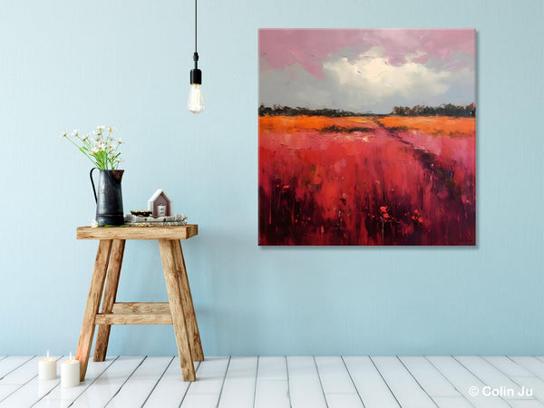 Landscape Paintings for Living Room, Abstract Canvas Painting, Abstract Landscape Art, Red Poppy Field Painting, Original Hand Painted Wall Art-LargePaintingArt.com