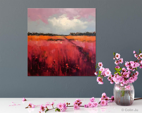 Landscape Paintings for Living Room, Abstract Canvas Painting, Abstract Landscape Art, Red Poppy Field Painting, Original Hand Painted Wall Art-LargePaintingArt.com