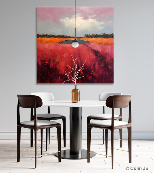 Landscape Paintings for Living Room, Abstract Canvas Painting, Abstract Landscape Art, Red Poppy Field Painting, Original Hand Painted Wall Art-LargePaintingArt.com