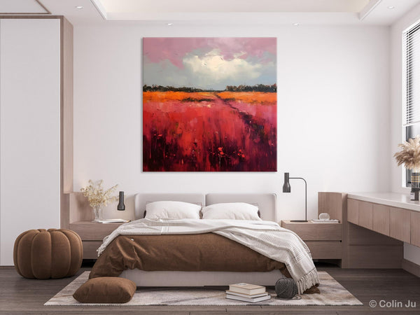 Landscape Paintings for Living Room, Abstract Canvas Painting, Abstract Landscape Art, Red Poppy Field Painting, Original Hand Painted Wall Art-LargePaintingArt.com