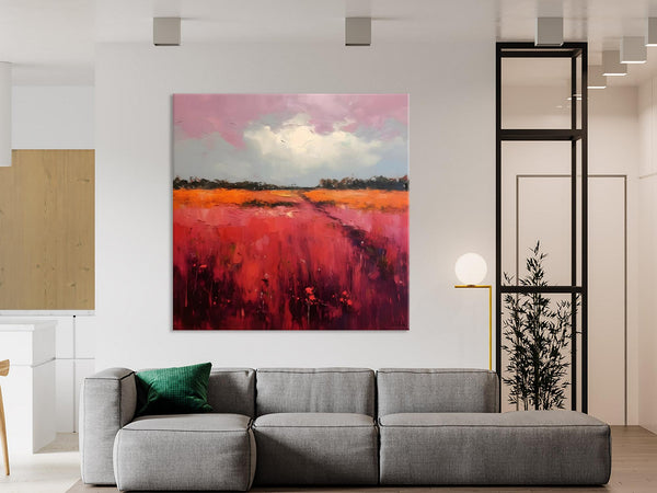 Landscape Paintings for Living Room, Abstract Canvas Painting, Abstract Landscape Art, Red Poppy Field Painting, Original Hand Painted Wall Art-LargePaintingArt.com