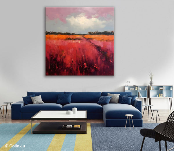 Landscape Paintings for Living Room, Abstract Canvas Painting, Abstract Landscape Art, Red Poppy Field Painting, Original Hand Painted Wall Art-LargePaintingArt.com