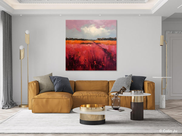 Landscape Paintings for Living Room, Abstract Canvas Painting, Abstract Landscape Art, Red Poppy Field Painting, Original Hand Painted Wall Art-LargePaintingArt.com