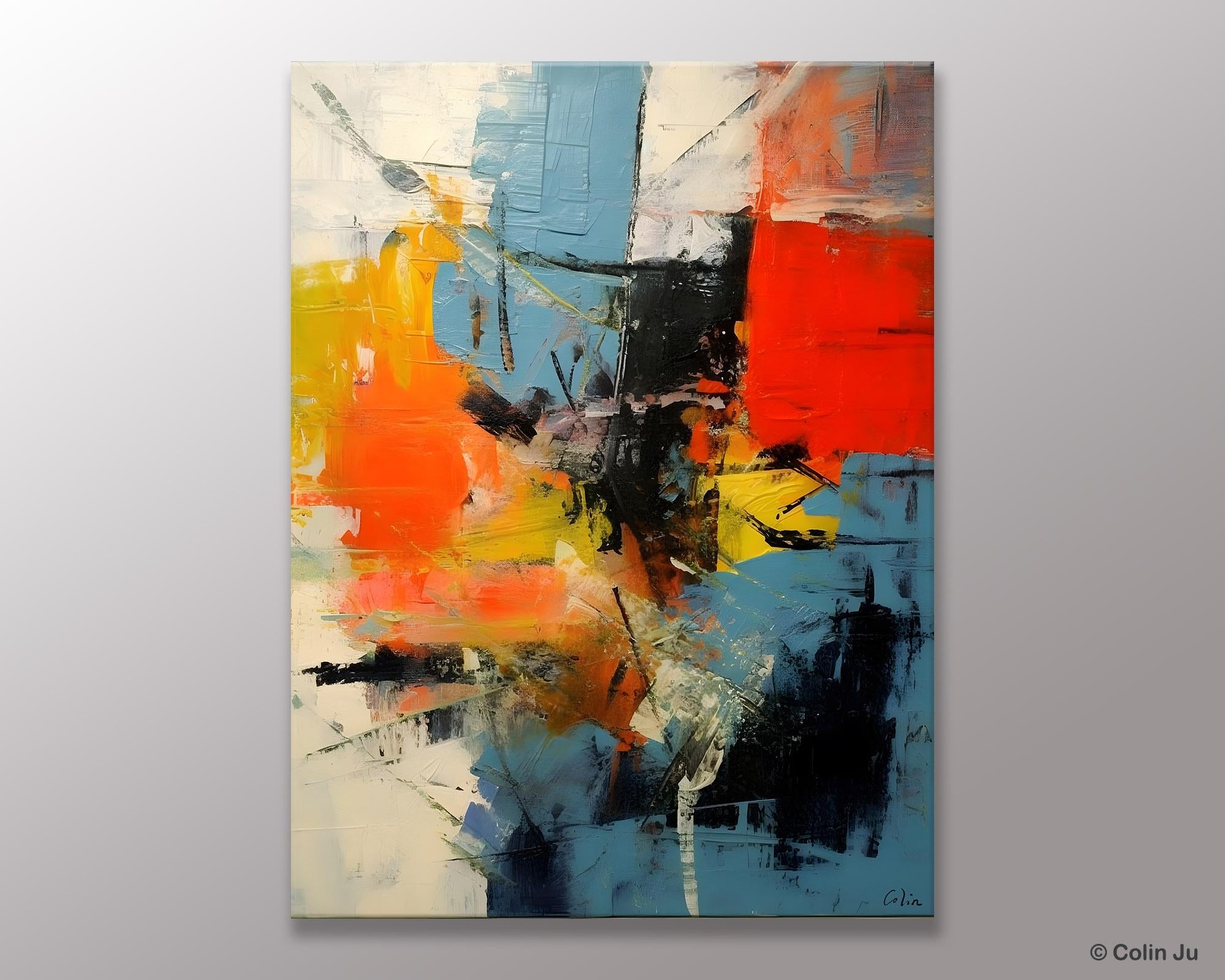 Abstract Paintings for Dining Room, Modern Paintings Behind Sofa, Buy Paintings Online, Original Palette Knife Canvas Art, Impasto Wall Art-LargePaintingArt.com