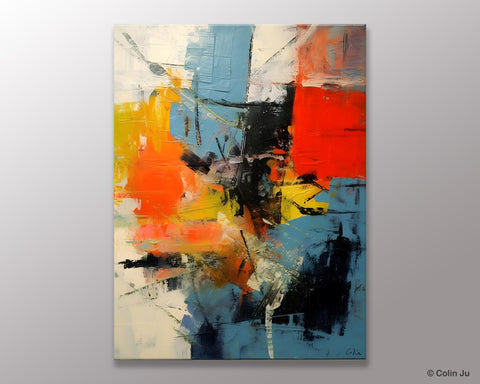 Abstract Paintings for Dining Room, Modern Paintings Behind Sofa, Buy Paintings Online, Original Palette Knife Canvas Art, Impasto Wall Art-LargePaintingArt.com