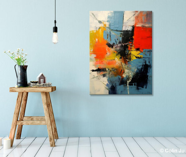 Abstract Paintings for Dining Room, Modern Paintings Behind Sofa, Buy Paintings Online, Original Palette Knife Canvas Art, Impasto Wall Art-LargePaintingArt.com