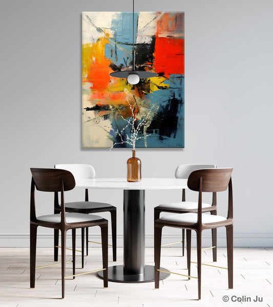 Abstract Paintings for Dining Room, Modern Paintings Behind Sofa, Buy Paintings Online, Original Palette Knife Canvas Art, Impasto Wall Art-LargePaintingArt.com