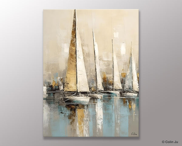 Modern Abstract Wall Art Paintings, Large Original Canvas Art for Bedroom, Large Painting Ideas for Living Room, Sail Boat Canvas Painting-LargePaintingArt.com