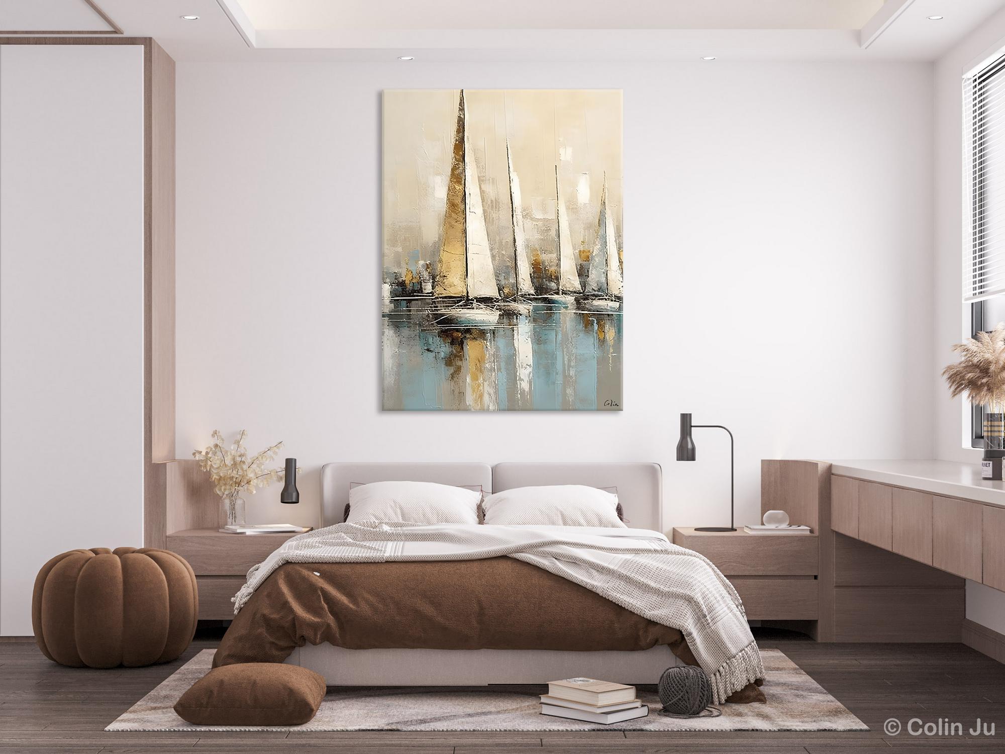 Modern Abstract Wall Art Paintings, Large Original Canvas Art for Bedroom, Large Painting Ideas for Living Room, Sail Boat Canvas Painting-LargePaintingArt.com