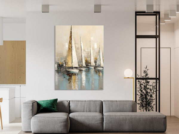 Modern Abstract Wall Art Paintings, Large Original Canvas Art for Bedroom, Large Painting Ideas for Living Room, Sail Boat Canvas Painting-LargePaintingArt.com
