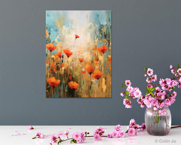 Abstract Flower Painting, Flower Acrylic Painting, Canvas Painting Flower, Original Paintings on Canvas, Modern Acrylic Paintings for Bedroom-LargePaintingArt.com