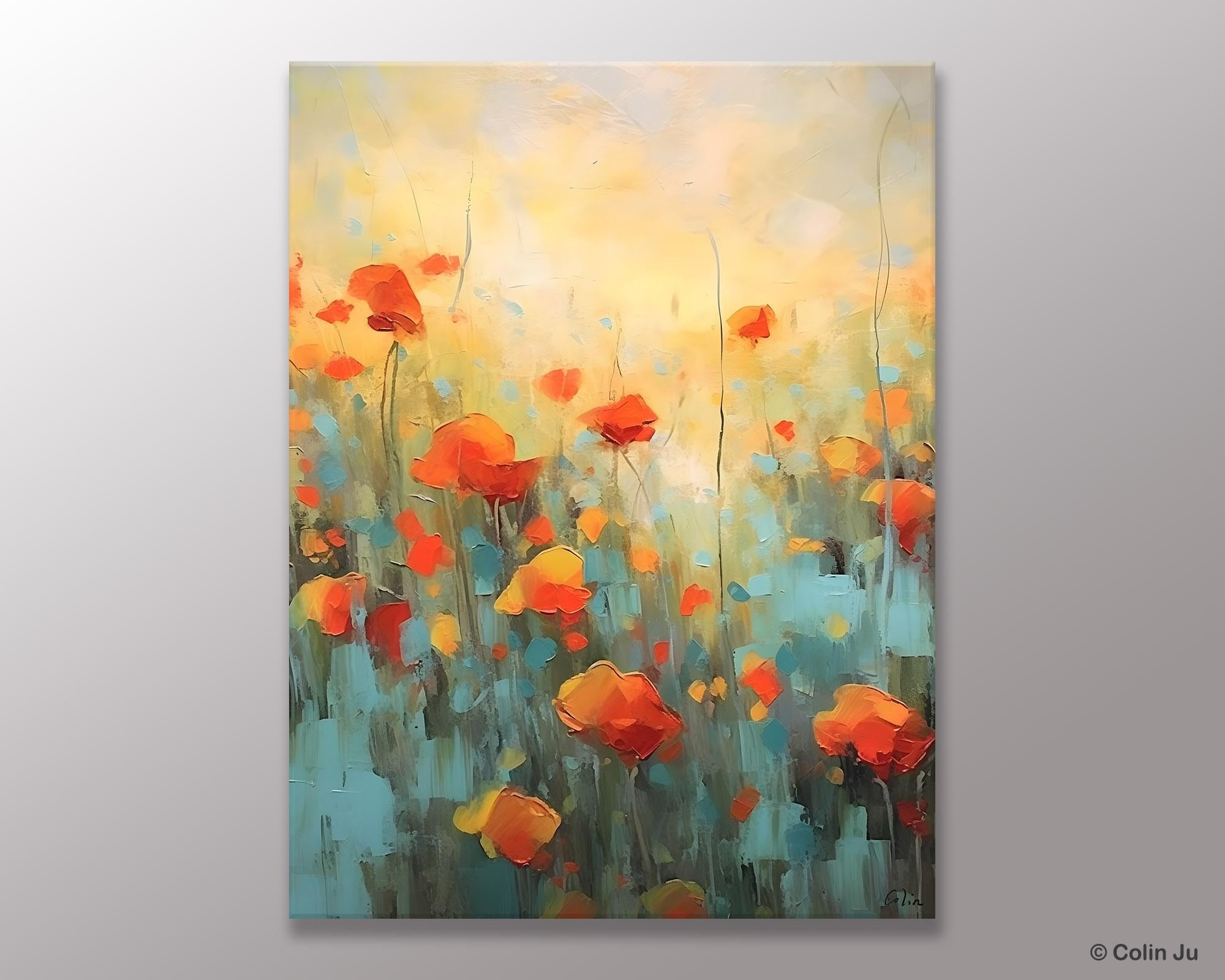 Canvas Painting Flower, Original Paintings on Canvas, Abstract Flower Painting, Flower Acrylic Painting, Modern Acrylic Paintings for Bedroom-LargePaintingArt.com