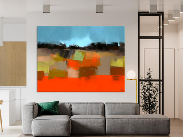 Modern Landscape Paintings Behind Sofa, Abstract Landscape Paintings for Living Room, Palette Knife Canvas Art, Original Landscape Art-LargePaintingArt.com