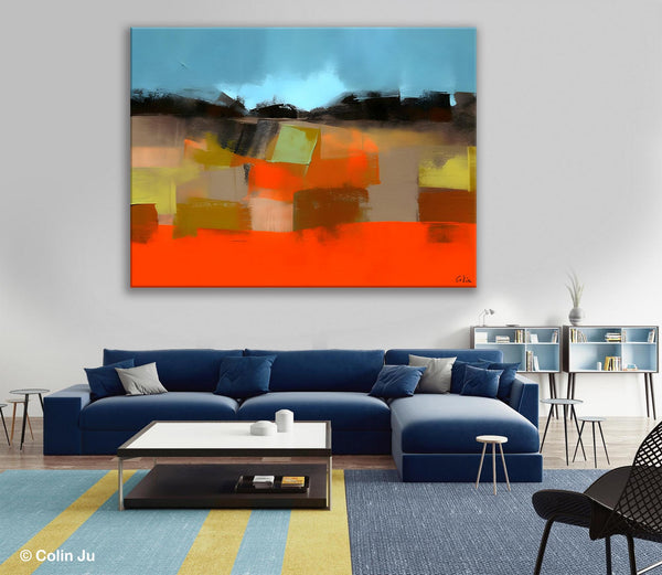 Modern Landscape Paintings Behind Sofa, Abstract Landscape Paintings for Living Room, Palette Knife Canvas Art, Original Landscape Art-LargePaintingArt.com