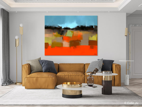 Modern Landscape Paintings Behind Sofa, Abstract Landscape Paintings for Living Room, Palette Knife Canvas Art, Original Landscape Art-LargePaintingArt.com