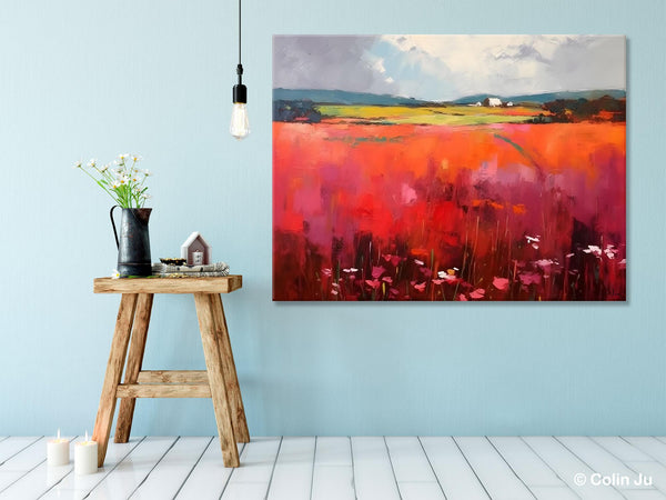 Abstract Canvas Painting, Landscape Paintings for Living Room, Red Poppy Field Painting, Original Hand Painted Wall Art, Abstract Landscape Art-LargePaintingArt.com