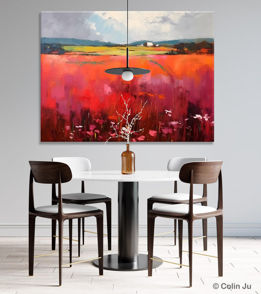 Abstract Canvas Painting, Landscape Paintings for Living Room, Red Poppy Field Painting, Original Hand Painted Wall Art, Abstract Landscape Art-LargePaintingArt.com