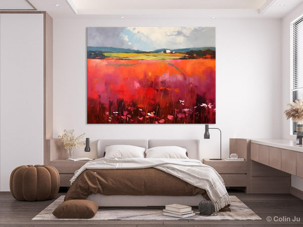 Abstract Canvas Painting, Landscape Paintings for Living Room, Red Poppy Field Painting, Original Hand Painted Wall Art, Abstract Landscape Art-LargePaintingArt.com
