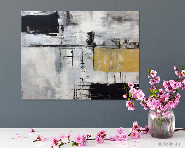 Black Abstract Acrylic Paintings, Large Paintings for Bedroom, Simple Modern Art, Original Canvas Paintings, Contemporary Canvas Paintings-LargePaintingArt.com