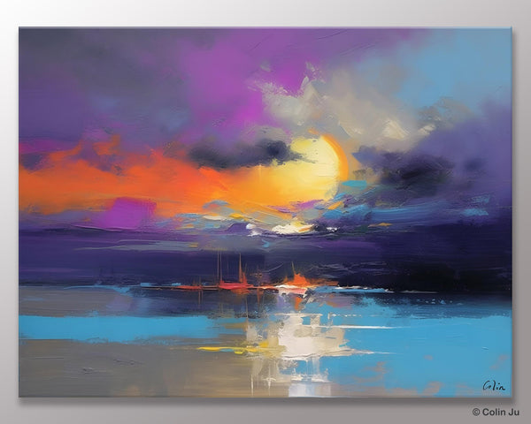 Abstract Landscape Painting, Sunset Painting, Large Landscape Painting for Living Room, Bedroom Wall Art Ideas, Modern Paintings for Dining Room-LargePaintingArt.com