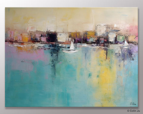Contemporary Abstract Art for Dining Room, Sail Boat Abstract Paintings, Living Room Canvas Art Ideas, Large Landscape Painting, Simple Modern Art-LargePaintingArt.com