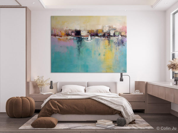 Contemporary Abstract Art for Dining Room, Sail Boat Abstract Paintings, Living Room Canvas Art Ideas, Large Landscape Painting, Simple Modern Art-LargePaintingArt.com