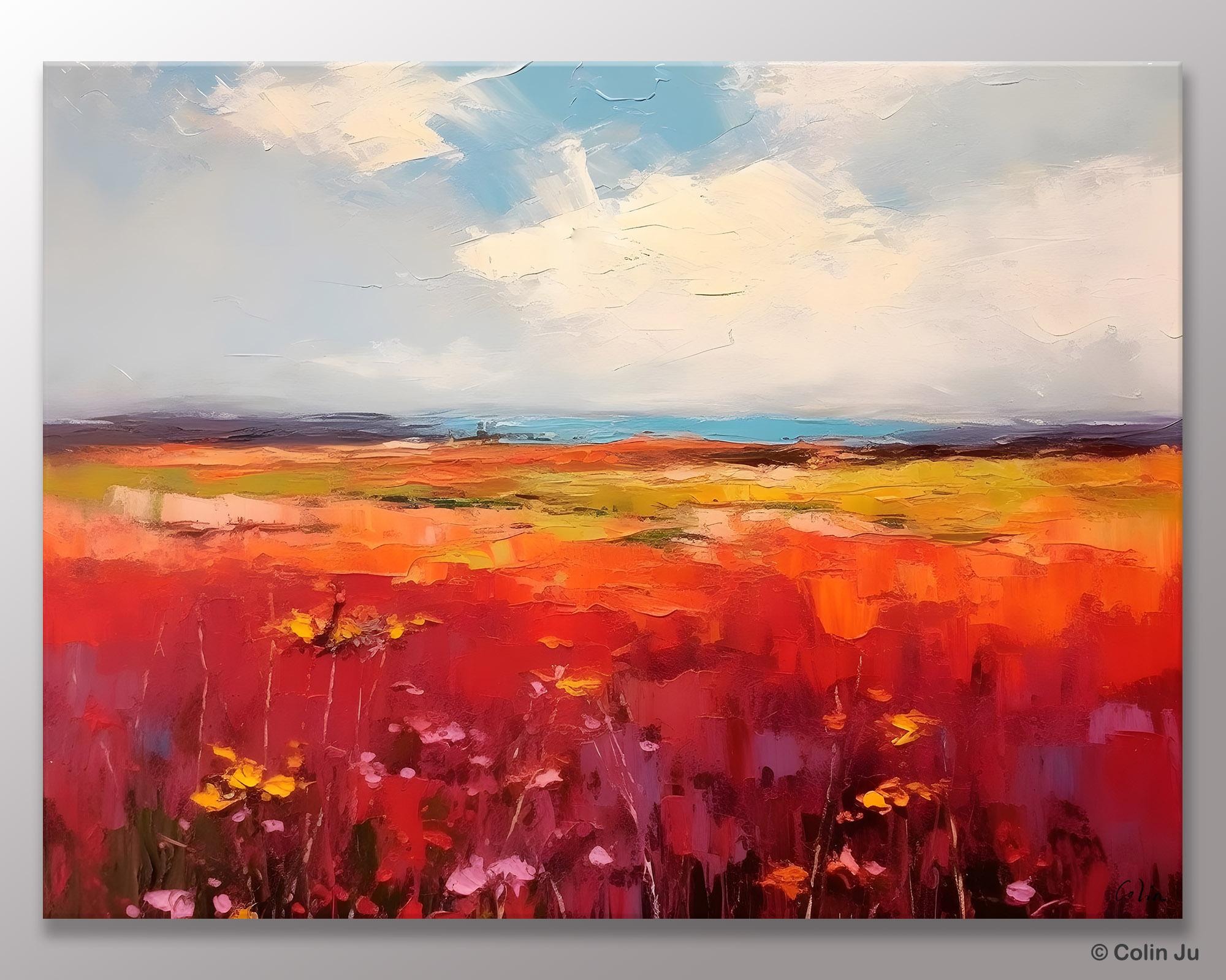Extra Large Wall Art Painting, Landscape Canvas Painting for Living Room, Flower Field Acrylic Paintings, Original Landscape Acrylic Artwork-LargePaintingArt.com