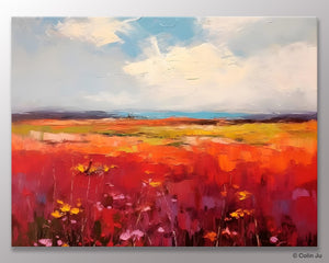Extra Large Wall Art Painting, Landscape Canvas Painting for Living Room, Flower Field Acrylic Paintings, Original Landscape Acrylic Artwork-LargePaintingArt.com