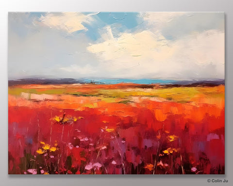 Extra Large Wall Art Painting, Landscape Canvas Painting for Living Room, Flower Field Acrylic Paintings, Original Landscape Acrylic Artwork-LargePaintingArt.com