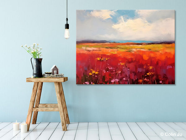 Extra Large Wall Art Painting, Landscape Canvas Painting for Living Room, Flower Field Acrylic Paintings, Original Landscape Acrylic Artwork-LargePaintingArt.com