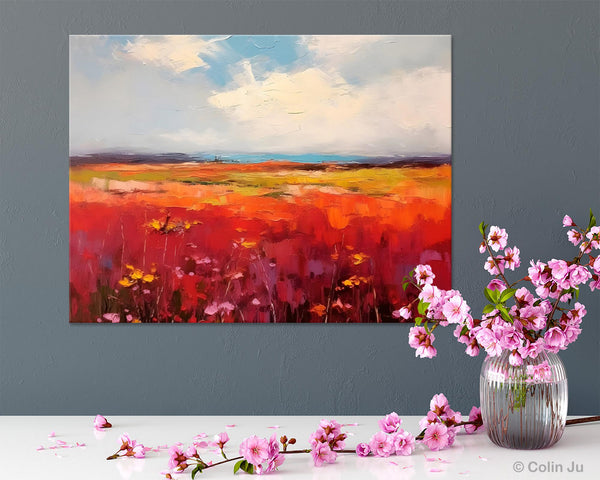 Extra Large Wall Art Painting, Landscape Canvas Painting for Living Room, Flower Field Acrylic Paintings, Original Landscape Acrylic Artwork-LargePaintingArt.com