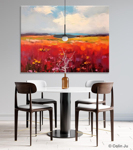 Extra Large Wall Art Painting, Landscape Canvas Painting for Living Room, Flower Field Acrylic Paintings, Original Landscape Acrylic Artwork-LargePaintingArt.com
