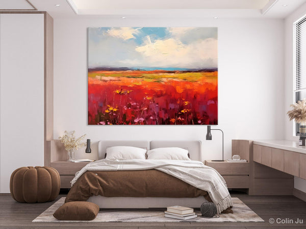 Extra Large Wall Art Painting, Landscape Canvas Painting for Living Room, Flower Field Acrylic Paintings, Original Landscape Acrylic Artwork-LargePaintingArt.com