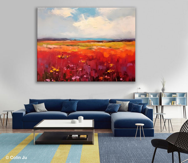 Extra Large Wall Art Painting, Landscape Canvas Painting for Living Room, Flower Field Acrylic Paintings, Original Landscape Acrylic Artwork-LargePaintingArt.com