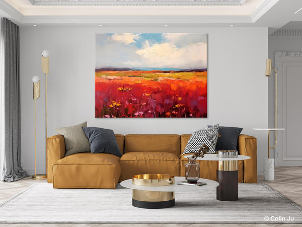 Extra Large Wall Art Painting, Landscape Canvas Painting for Living Room, Flower Field Acrylic Paintings, Original Landscape Acrylic Artwork-LargePaintingArt.com