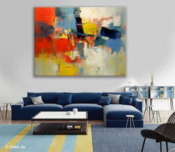 Acrylic Paintings on Canvas, Large Paintings Behind Sofa, Palette Knife Paintings, Abstract Painting for Living Room, Original Modern Paintings-LargePaintingArt.com