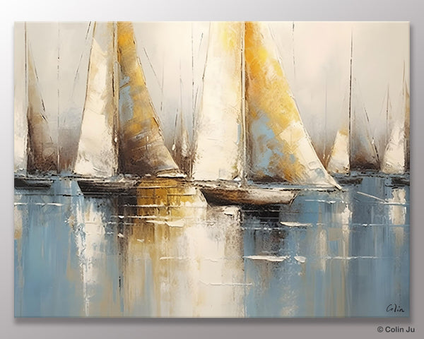 Large Paintings for Dining Room, Sail Boat Canvas Painting, Living Room Canvas Painting, Original Canvas Wall Art Paintings-LargePaintingArt.com