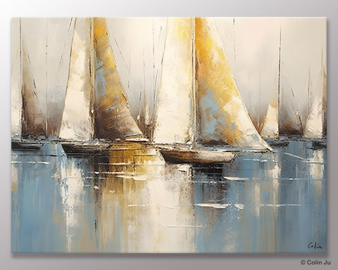 Large Paintings for Dining Room, Sail Boat Canvas Painting, Living Room Canvas Painting, Original Canvas Wall Art Paintings-LargePaintingArt.com