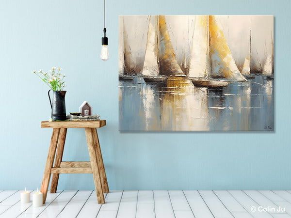 Large Paintings for Dining Room, Sail Boat Canvas Painting, Living Room Canvas Painting, Original Canvas Wall Art Paintings-LargePaintingArt.com
