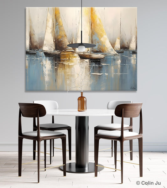 Large Paintings for Dining Room, Sail Boat Canvas Painting, Living Room Canvas Painting, Original Canvas Wall Art Paintings-LargePaintingArt.com