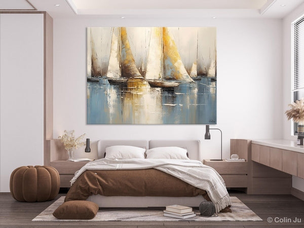 Large Paintings for Dining Room, Sail Boat Canvas Painting, Living Room Canvas Painting, Original Canvas Wall Art Paintings-LargePaintingArt.com