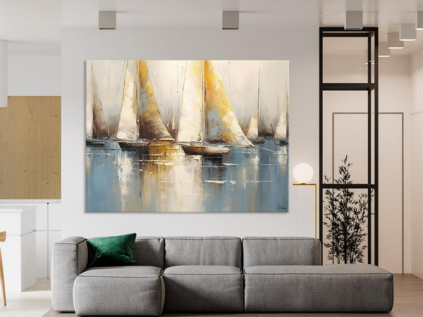 Large Paintings for Dining Room, Sail Boat Canvas Painting, Living Room Canvas Painting, Original Canvas Wall Art Paintings-LargePaintingArt.com
