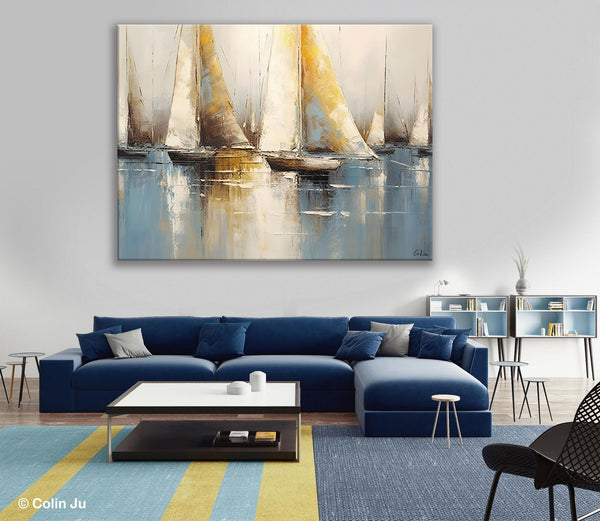Large Paintings for Dining Room, Sail Boat Canvas Painting, Living Room Canvas Painting, Original Canvas Wall Art Paintings-LargePaintingArt.com