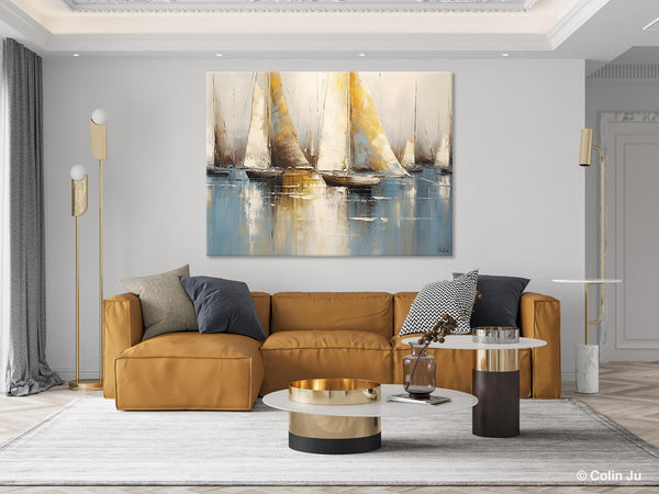 Large Paintings for Dining Room, Sail Boat Canvas Painting, Living Room Canvas Painting, Original Canvas Wall Art Paintings-LargePaintingArt.com