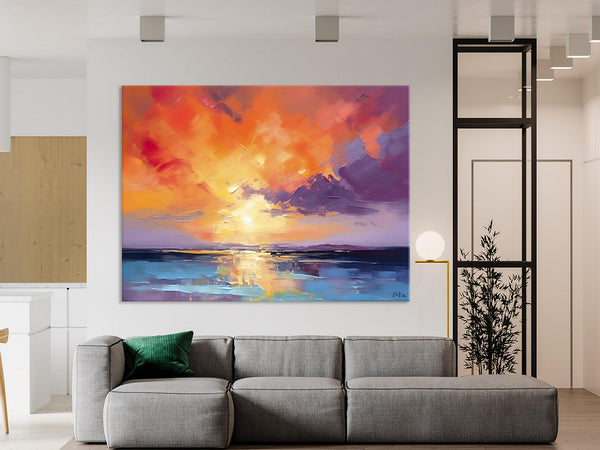 Original Landscape Oil Paintings, Sunrise Paintings, Large Contemporary Wall Art, Oil Painting on Canvas, Extra Large Paintings for Bedroom-LargePaintingArt.com