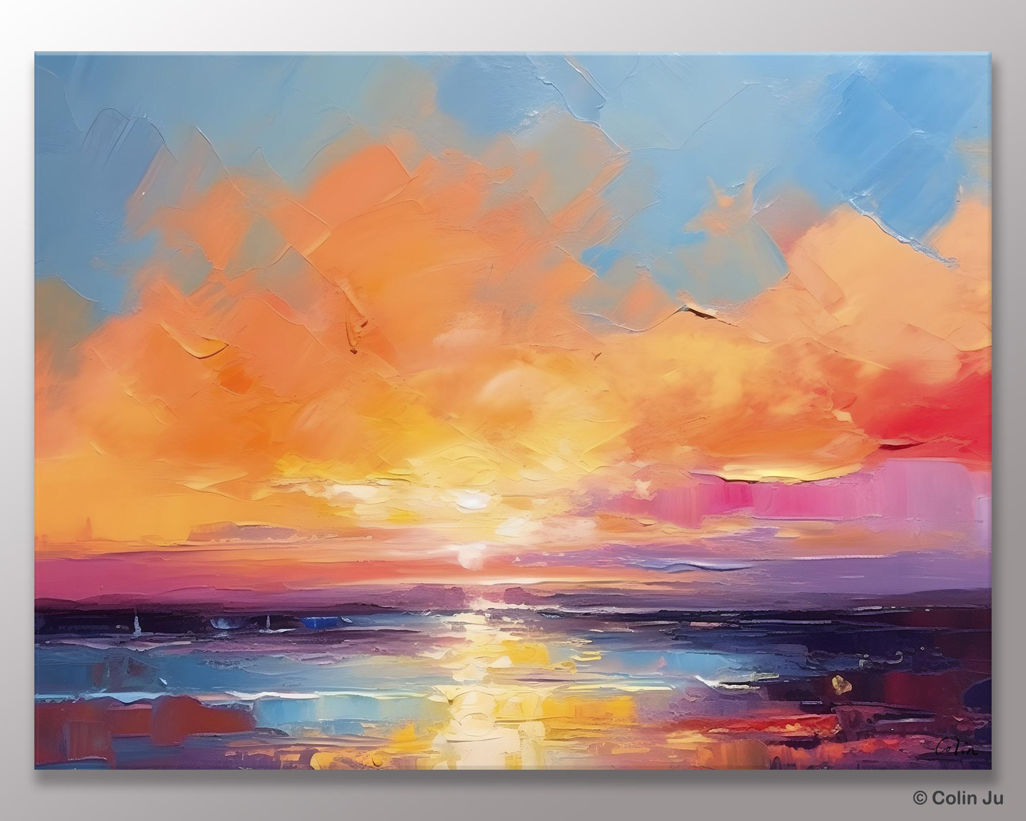 Acrylic Paintings for Living Room, Landscape Canvas Paintings, Sunrise Abstract Acrylic Painting, Contemporary Wall Art on Canvas-LargePaintingArt.com