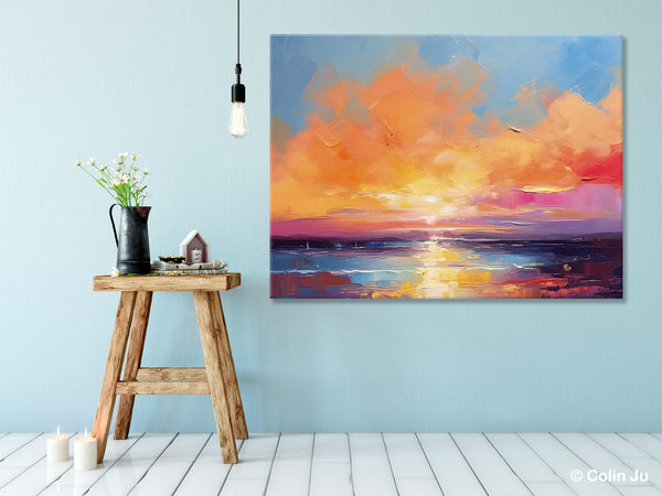 Acrylic Paintings for Living Room, Landscape Canvas Paintings, Sunrise Abstract Acrylic Painting, Contemporary Wall Art on Canvas-LargePaintingArt.com